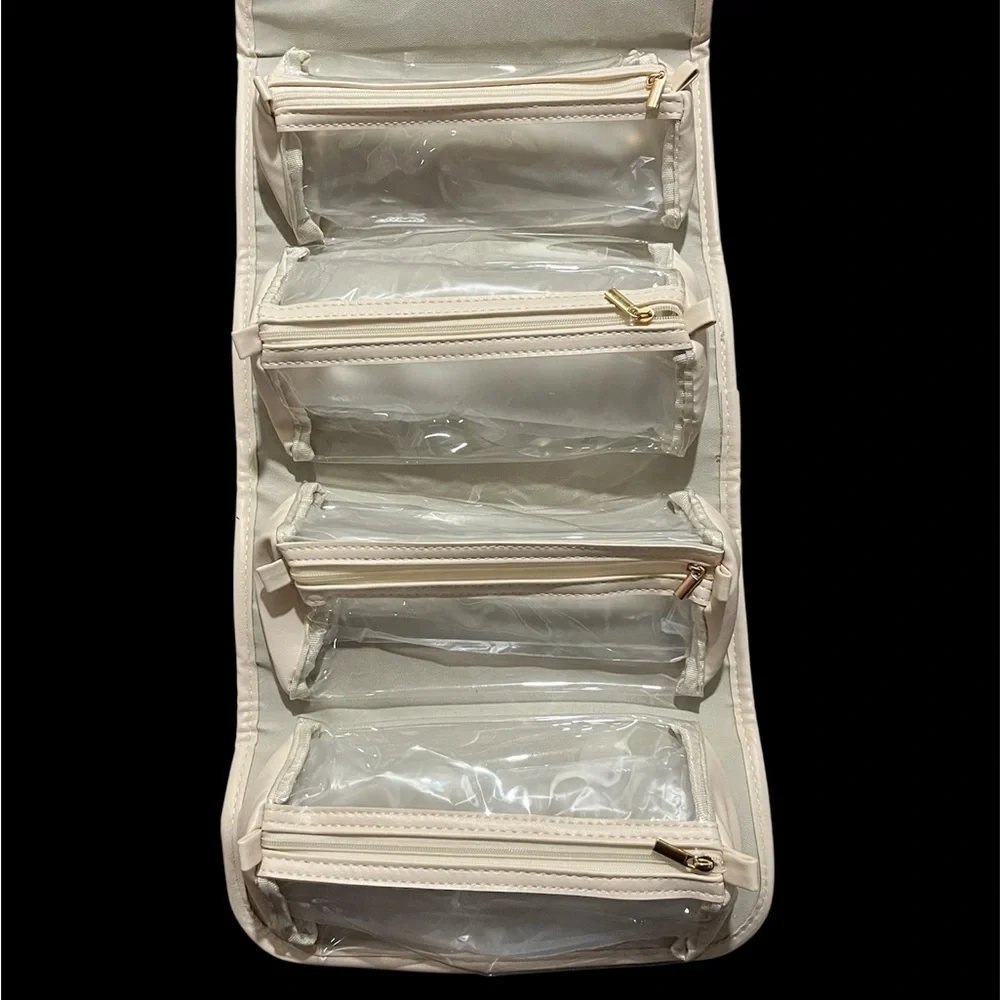 Chic Cream Large Expandable Cosmetic Bag
